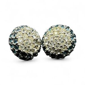 Ciner Vintage Crystal Blue and White Stud Clip On Earrings